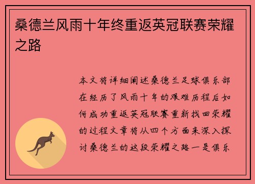 桑德兰风雨十年终重返英冠联赛荣耀之路